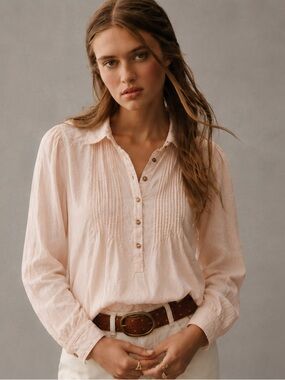 Anthropologie Pilcro Blush Pintuck Button Front Blouse